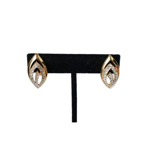 Vintage Pierced Earrings Gold Toned with Rhinestones - Picture 1 of 3